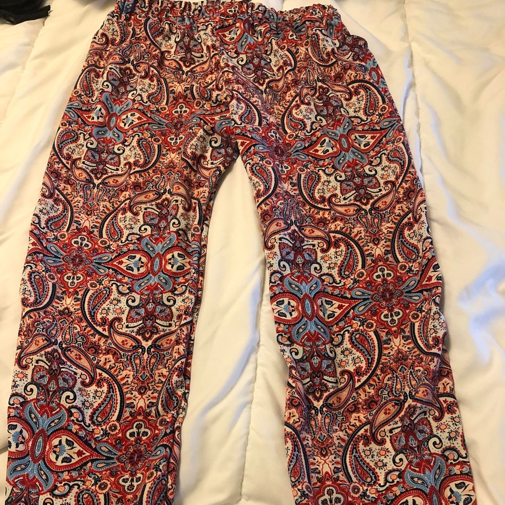 Celeste pants, size 10 girls, red, light blue, dark blue, white, peach